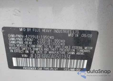 2010 Subaru Impreza 2.5I Premium z USA, uszkodzony, nr VIN JF1GE6B60AG501974